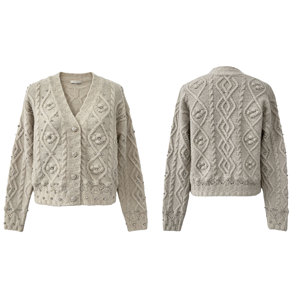 Cárdigan de Punto de Lujo para <span class=keywords><strong>Mujer</strong></span> con Cuentas, Suéter Vintage de Cuello en V con Trenzas, Chaqueta Suave y Esponjosa con Adornos Florales 3D - Product Image 3