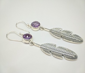Pendientes Colgantes de Amatista Natural Hechos a Mano, Plata de Ley 925, Joyería de Piedras Preciosas Auténticas para Mujer, Venta al por Mayor, Estilo Vintage para Bodas - Product Image 1