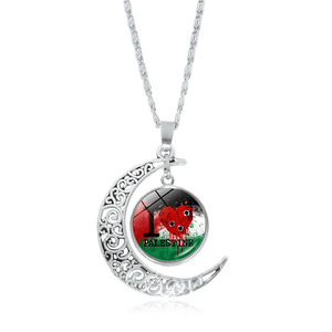 Colgante De Luna hueca de 12 estilos, collar de gemas de tiempo de bandera de Palestina gratis, joyería para mujer - Product Image 4
