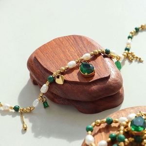 Elegante Collar de Perlas de Agua Dulce con Cadena de Acero Inoxidable, Colgante de Jade Verde Turquesa y Cuentas de Piedra para Mujer - Product Image 3