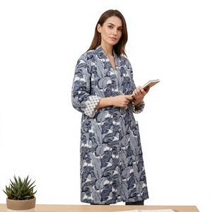 Robe longue vintage en tissu non tissé à motif floral, col en V, avec cordon de serrage, manches longues, pour femme, douce, respirante, séchage rapide, 100% coton, mode luxe - Product Image 1