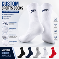 Chaussettes de sport personnalisées de haute qualité avec logo jacquard, chaussettes athlétiques en coton, fabrication OEM, logo personnalisé, coussin en tissu éponge, vente en gros