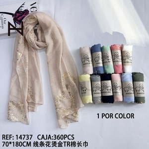 Sciarpa Lunga in Cotone TR Angelina a Righe Floreali con Lamina d'Oro 70x180cm, Abbigliamento Etnico - Product Image 1