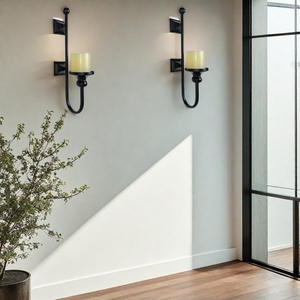 Tempat Lilin Logam Besi Minimalis Nordik Lapisan Komposit Hitam Pencegah Karat Tempat Lilin Dinding Dekorasi Rumah Dezun - Product Image 2