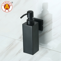 Distributeur de savon liquide 250 ml, flacon pompe pour savon pour les mains, pour comptoir de salle de bain, noir mat, carré D50xH187mm