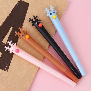 Dessin animé en caoutchouc souple renne Gel bureau étude fournitures noir Signature stylo petit cadeau prix - Product Image 1