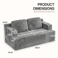 Cord-Sofa mit Kompressions- und Vakuumverpackung, Getränkehalter, doppelseitigen Taschen und Memory-Schaum-Kissen für das Wohnzimmer