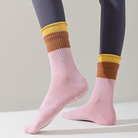 Couleurs de patchwork vives nouvelles chaussettes de yoga d'été équipage bord roulé faux deux paires chaussettes de sport antidérapantes pour femmes