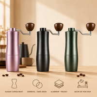 Moulin à café manuel élégant à taille incurvée, en alliage d'aluminium et acier inoxydable, avec poignée en noyer, pour café à verser – Vente directe usine OEM/ODM