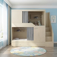 Lit superposé multifonctionnel en bois avec escalier de rangement et rideau d'intimité pour dortoir étudiant