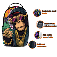 Sac à dos imprimé Cool Monkey, sac à dos de sublimation, sac à dos streetwear urbain, sac pour ordinateur portable, pour voyage, école, promenade en ville, sac à dos de jour