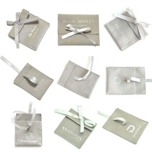 2024 nóng bán thấp moq màu xám da lộn nhung phong bì Ribbon trang sức Pouch W/bạc lá Logo - Product Image 4