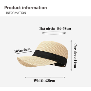 Casquette à visière OEM pour femmes Parasol décontracté pliable à large bord visière casquette de paille été extérieur plage protection solaire seau chapeau de paille - Product Image 2