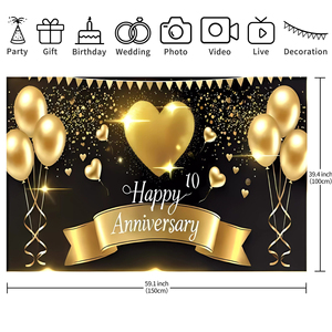 5 * 3Ft Schwarz gold Ballon Happy <span class=keywords><strong>Anniversary</strong></span> Hintergrund Hintergrund Geburtstags feier Dekoration <span class=keywords><strong>Banner</strong></span> Hintergrund Hintergrund - Product Image 5