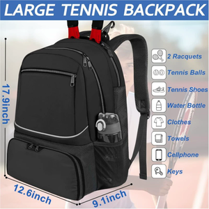 Wholesale Tennis Bag, <b>Large</b> Tennis Racket <b>Backpack</b> for Men & <b>Women</b>, Ventilated Shoe Compartment, Holds 2 Rackets - Product Image 2