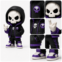 Figurine PVC Rockstar Grim Reaper, Sweat-shirt à capuche noir, Poupée tête de mort, Style Heavy Metal, Jouet artistique mini squelette avec geste 'Rock on'