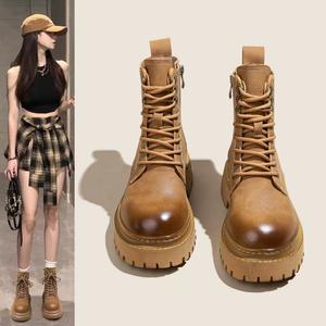 2025 estilo británico para botas para mujer versátil pequeño Retro corto con cordones cierre invierno transpirable cuero genuino grueso - Product Image 4