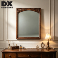 Miroir mural en bois sculpté à la main DX Designs, style gothique, arche florale, miroir décoratif encadré vintage pour salle de bain, salon