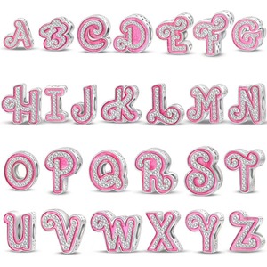 Cuentas del alfabeto de la A a la Z para niñas - Dijes de diamantes de imitación rosa coqueta para pulseras DIY, compatibles con <span class=keywords><strong>Pandora</strong></span> - Product Image 2