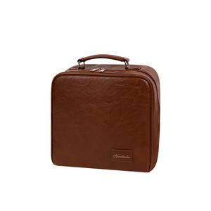 Ninaduoduo Oil Wax Leather <b>Makeup</b> Bag Large Capacity Zipper Closure Portable Travel Cosmetic <b>Case</b> Solid Color Soft Handle - Product Image 1