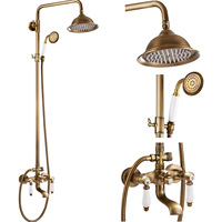 Ensemble de pommeau de douche à jet de pluie mural rétro dissimulé en laiton antique européen en céramique antique pour robinets de bain-douche pour