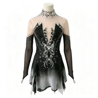 Robe de patinage artistique à col montant et manches longues, dégradé noir-gris, en maille, pour enfants et adultes, pour compétition et spectacle sur glace