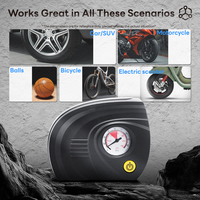 Compresseur d'air portable 12V DC pour voiture, gonfleur de pneus, lumière d'urgence, jauge 150 psi, 5 LED, design compact ABS, certifié CE, garantie 2 ans