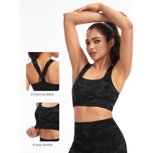 Sujetador deportivo con espalda cruzada en V para mujer, acolchado, elástico, con cuello cuadrado, top corto para entrenamiento y yoga - Product Image 3