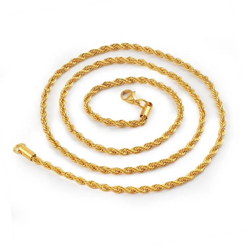 Mode Accessoires Non Aanslag 3Mm 316L Roestvrij Staal Touw Ketting Ketting Vergulde Twisted Touw Ketting Ketting