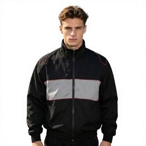 เสื้อแจ็คเก็ตผู้ชายสีดำเทา แบบ Color Blocking ทรง Racer กันลม มีซิป คอตั้ง สปอร์ต สำหรับฤดูใบไม้ร่วง ผลิตจากโพลีเอสเตอร์ ทรงปกติ - Product Image 3