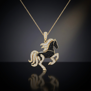 Pendentif Cheval Diamant Noir Naturel Or 10K 14K 18K Argent 925 935 Luxe Femme Cadeau Anniversaire Mariage Ethnique - Product Image 1