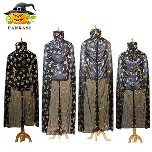 Cape d'Halloween Fankasi, costume de sorcière ou de vampire pour adulte, unisexe, avec motif de citrouille en feuille d'or et d'argent - Product Image 1