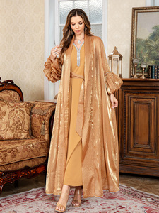 Nouvelles Abayas 2026 de Dubaï et d'Arabie Saoudite, modestes, islamiques, pour Ramadan, Aïd, printemps et été, avec manches à volants, 2 ensembles, en polyester <span class=keywords><strong>l</strong></span>éger - Product Image 3