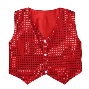 9 Colors Kids Glittery Sequined Vest Jazz Hip Hop Dance Costumes Choir Stage Performance Waistcoat For Boys And Girls