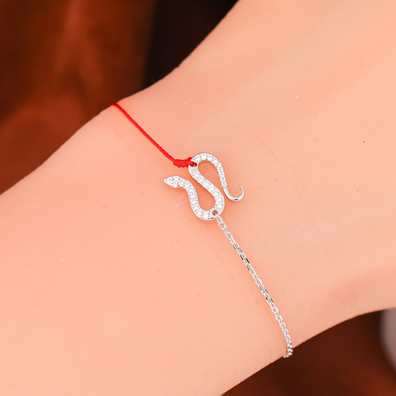 Bracelet serpent à fil rouge Argent