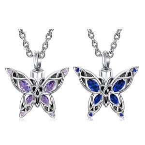 Sıcak Fırsat Moda Paslanmaz Çelik Kristal Evcil Hayvan Urn'u Anma Aileleri İçin Kelebek Külleri Kolye Kadınlar İçin Anıt Kolye - Product Image 1