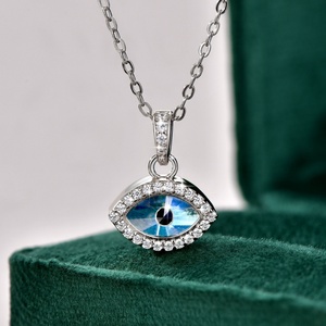 High Quality Marquise Cut 8.5*5mm Blue Zircon Evil Eye Pendant Necklace 14k Gold Filled Pure Copper Jewelry for Women - Product Image 4