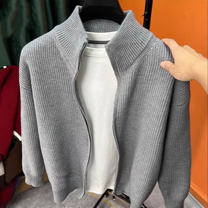 Cárdigan de <span class=keywords><strong>Hombre</strong></span> de Alta Calidad al por Mayor de Fábrica, con Doble Cremallera, Color Sólido, Clásico - Product Image 1