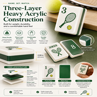 Tuiles de Mahjong américaines en acrylique épais à trois couches, thème tennis, dos vert, motifs raquette et balle, grande taille, faciles à lire