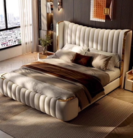 Lit de rangement luxueux et moderne en cuir rembourré avec un design écologique, cadre en bois de haute qualité, couleurs personnalisables