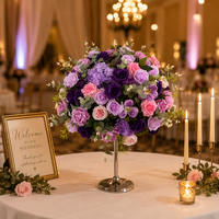 Boule de fleurs artificielles en rose violette et hortensia, arrangement floral pour centre de table de mariage, décoration pour événements et fêtes