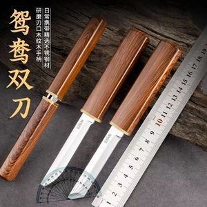 Cuchillo doble Dragon And Phoenix, mango de madera de acero inoxidable, hoja de 90mm, multifunción para acampar, cocina, uso doméstico - Product Image 2