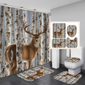 Ensemble de tapis de salle de bain antidérapants de luxe personnalisés en 4 pièces, classique, imperméable, en polyester imprimé, pour toutes les saisons, rideau de douche pour la maison - Product Image 6