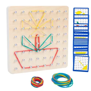 Popular Pull Rope Game Kids Funny Nail Board Enhance Imagination Wooden Geometry Board