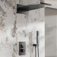 Mitigeur thermostatique mural en laiton chromé pour bain et douche, avec pommeau de douche carré effet pluie, idéal pour usage hôtelier