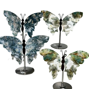 Nuevas llegadas: Figura de mariposa tallada en piedra preciosa con base de cristal de cuarzo para decoración del hogar, arte coleccionable. - Product Image 1