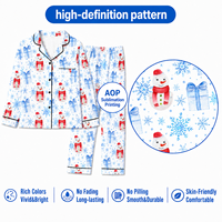 Pyjama personnalisé de Noël en polyester pour femme, motif bonhomme de neige aquarelle blanc, col cranté, logo tricoté sur le devant, POD, MOQ 1 pièce, Dropshipping