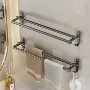 <span class=keywords><strong>Portasciugamani</strong></span> da bagno a canna singola e doppia da parete da bagno con supporto in alluminio con gancio adesivo magico - Product Image 5