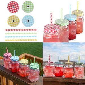 Pot d'accessoires <span class=keywords><strong>en</strong></span> <span class=keywords><strong>verre</strong></span> pour maçon de cuisine, avec couvercle <span class=keywords><strong>en</strong></span> fer blanc, <span class=keywords><strong>paille</strong></span> <span class=keywords><strong>en</strong></span> plastique - Product Image 5