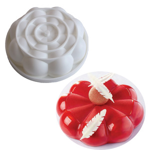 Large Round White Eight Petal Flower Mousse Cake Silicone Mold Flexible Baking Pastry Tool 19.5x19.5x5cm - Product Image 1